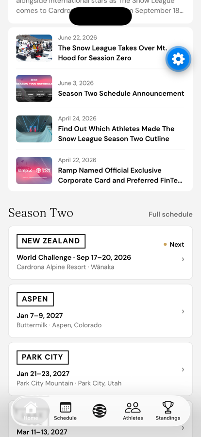 Snow League’s news feed using posts from the league’s public website